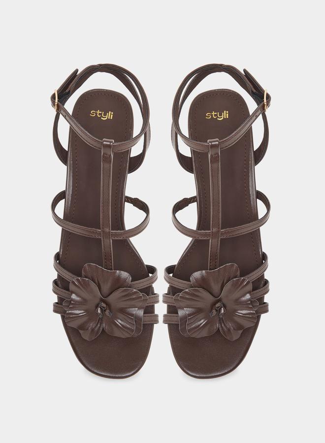 Styli Ankle Strap Heel Sandals with Flower Detail - Image 4